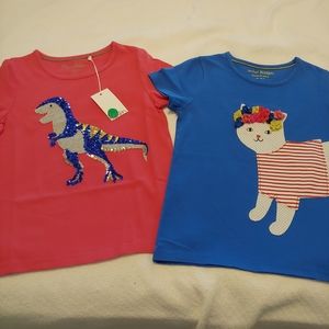 Mini Boden sequin applique T-Rex and appy cat lot